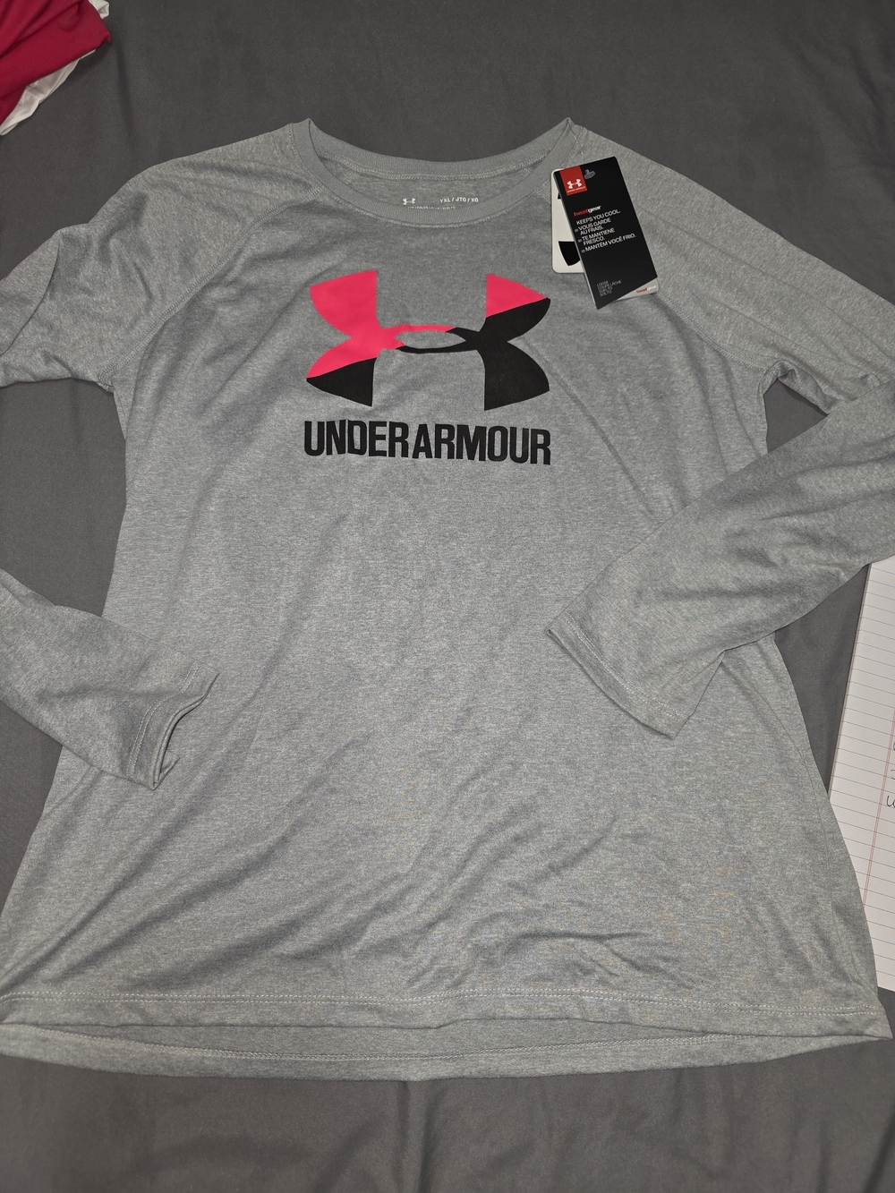 Under Armour Gray Long Sleeve Shirt with Pink & Black Logo